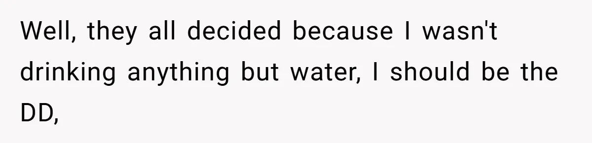 Well, they all decided because I wasn't drinking anything but water, I should be the DD,