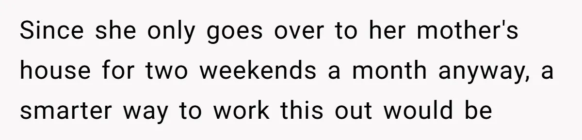 Troubled Mom Forces Teenage Daughter To Share Bedroom With Half-Brother, Dad Says No Since she only goes over to her mother's house for two weekends a month anyway, a smarter way to work this out would be
