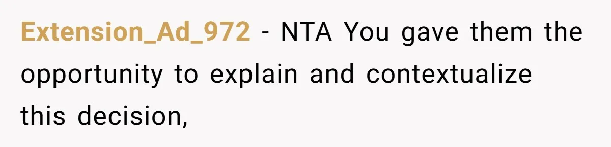 Extension_Ad_972 − NTA You gave them the opportunity to explain and contextualize this decision,