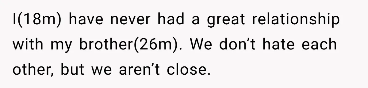 I(18m) have never had a great relationship with my brother(26m). We don’t hate each other, but we aren’t close.