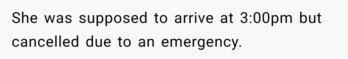 She was supposed to arrive at 3:00pm but cancelled due to an emergency.