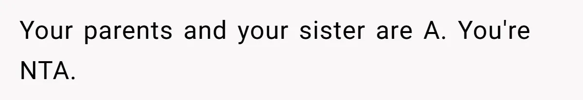 Your parents and your sister are A. You're NTA.