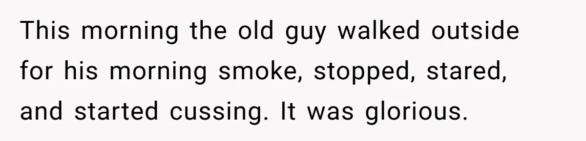 Grumpy Neighbor Sneaks Into Yard To Rake Leaves But Homeowner Strikes Back With Midnight Revenge Move This morning the old guy walked outside for his morning smoke, stopped, stared, and started cussing. It was glorious.
