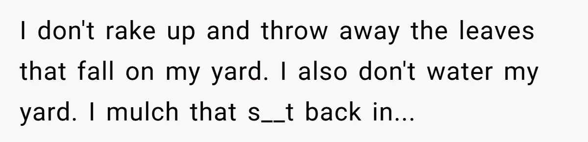 Grumpy Neighbor Sneaks Into Yard To Rake Leaves But Homeowner Strikes Back With Midnight Revenge Move I don't rake up and throw away the leaves that fall on my yard. I also don't water my yard. I mulch that s__t back in...