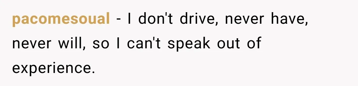 pacomesoual − I don't drive, never have, never will, so I can't speak out of experience.