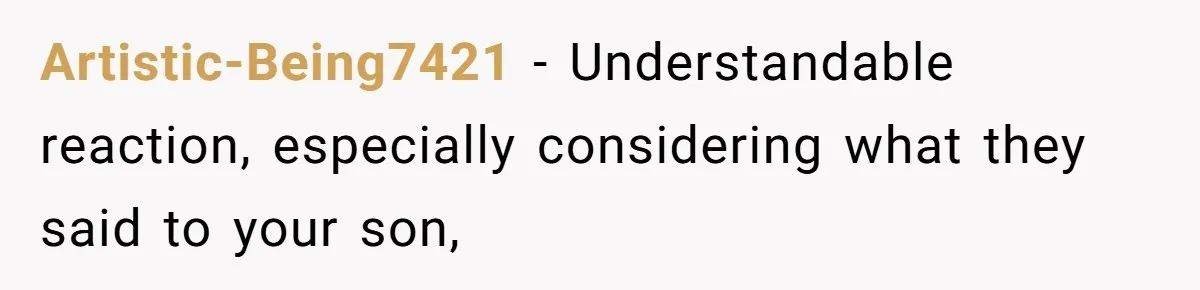 Artistic-Being7421 − Understandable reaction, especially considering what they said to your son,