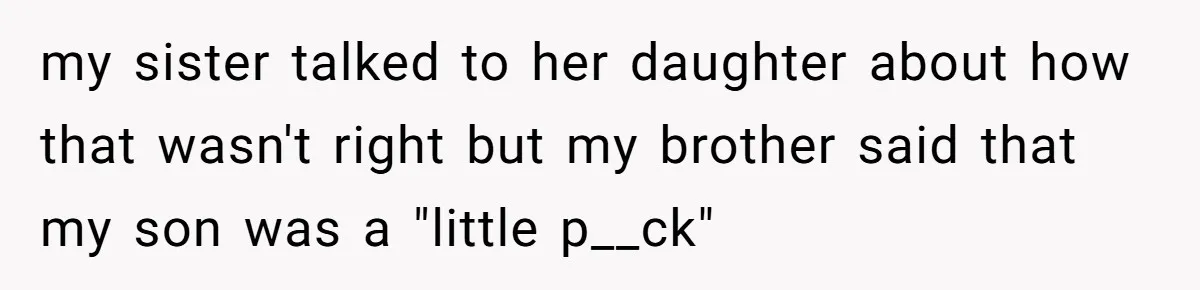 my sister talked to her daughter about how that wasn't right but my brother said that my son was a "little p__ck"