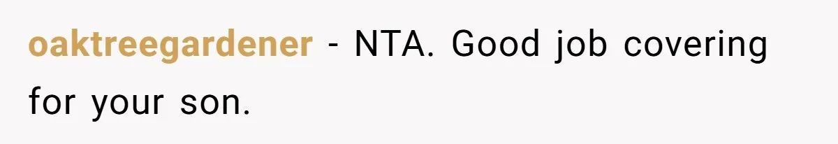 oaktreegardener − NTA. Good job covering for your son.