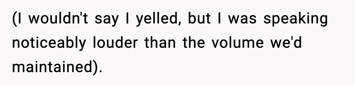 (I wouldn't say I yelled, but I was speaking noticeably louder than the volume we'd maintained).