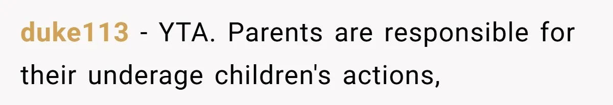 duke113 - YTA. Parents are responsible for their underage children's actions,