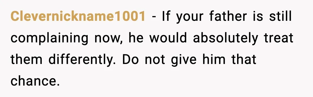 Parents Hid Their Biological Child for Years to Protect Their Adopted Kids Clevernickname1001 - If your father is still complaining now, he would absolutely treat them differently. Do not give him that chance.