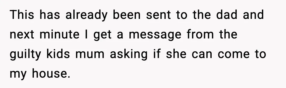 This has already been sent to the dad and next minute I get a message from the guilty kids mum asking if she can come to my house.