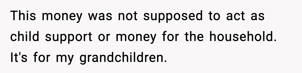 This money was not supposed to act as child support or money for the household. It's for my grandchildren.