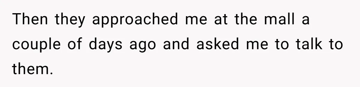 Then they approached me at the mall a couple of days ago and asked me to talk to them.