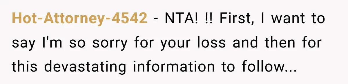 Hot-Attorney-4542 - NTA! !! First, I want to say I'm so sorry for your loss and then for this devastating information to follow...