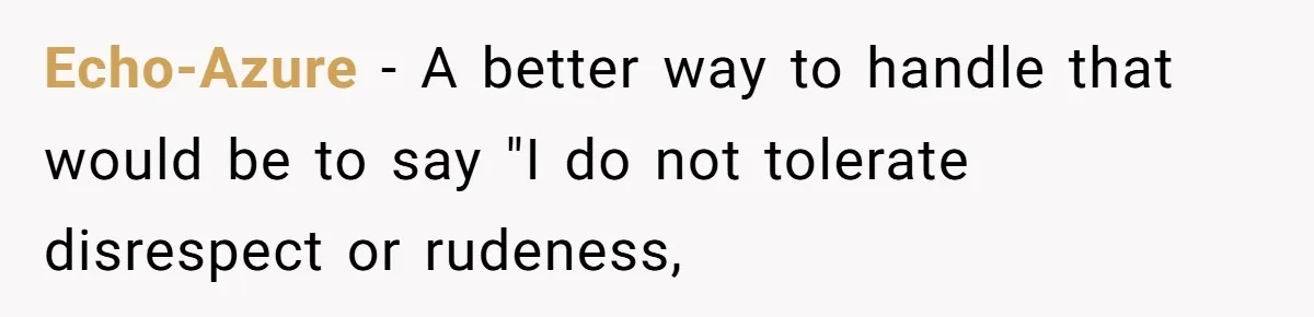 Echo-Azure − A better way to handle that would be to say "I do not tolerate disrespect or rudeness,