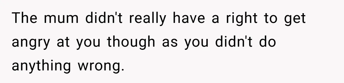 The mum didn't really have a right to get angry at you though as you didn't do anything wrong.
