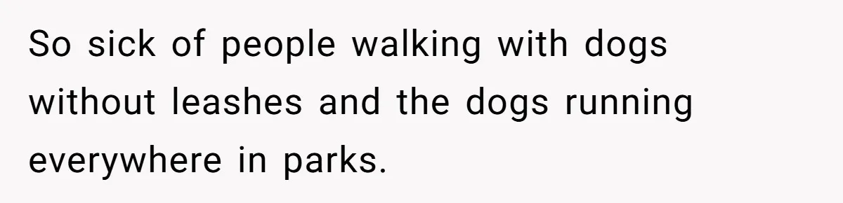 So sick of people walking with dogs without leashes and the dogs running everywhere in parks.