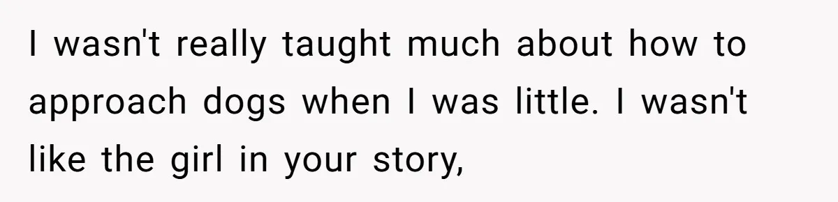 I wasn't really taught much about how to approach dogs when I was little. I wasn't like the girl in your story,