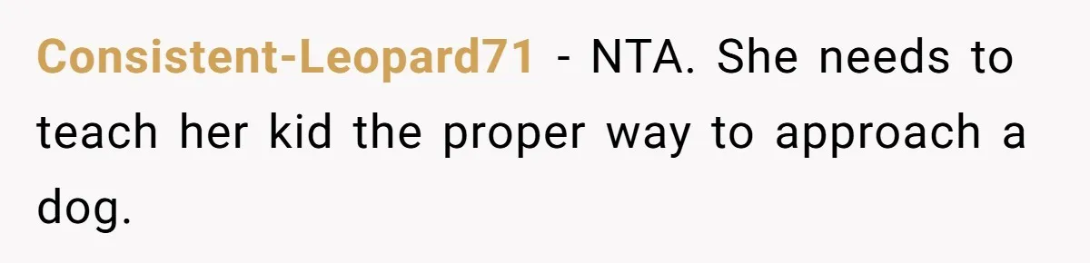 Consistent-Leopard71 − NTA. She needs to teach her kid the proper way to approach a dog.