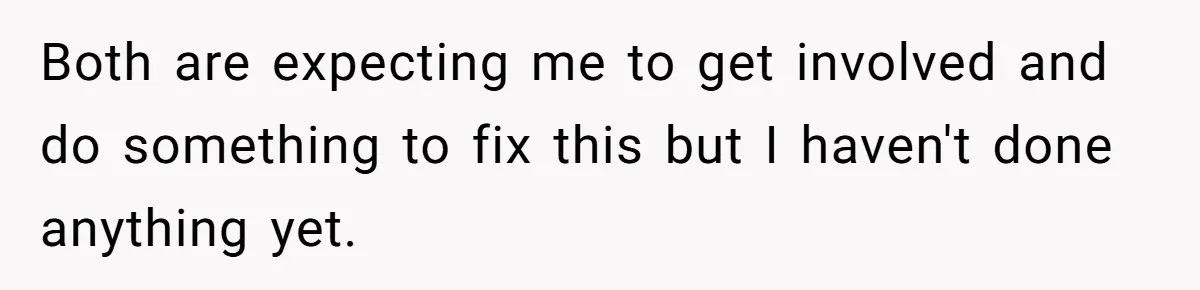 Both are expecting me to get involved and do something to fix this but I haven't done anything yet.