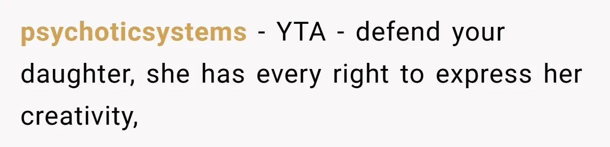 psychoticsystems − YTA - defend your daughter, she has every right to express her creativity,