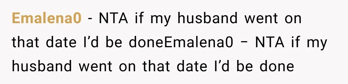 Emalena0 − NTA if my husband went on that date I’d be doneEmalena0 − NTA if my husband went on that date I’d be done