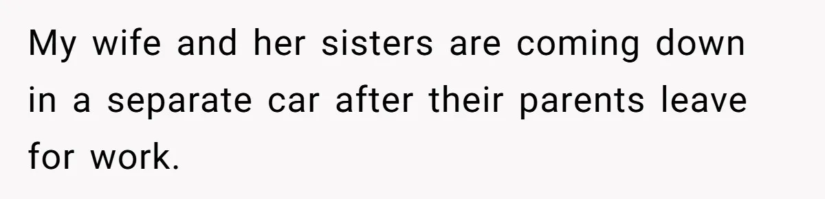 My wife and her sisters are coming down in a separate car after their parents leave for work.