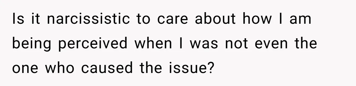Man Throws His Wife Under The Bus To His Family, Gets Angry When She Finds Out Is it narcissistic to care about how I am being perceived when I was not even the one who caused the issue?