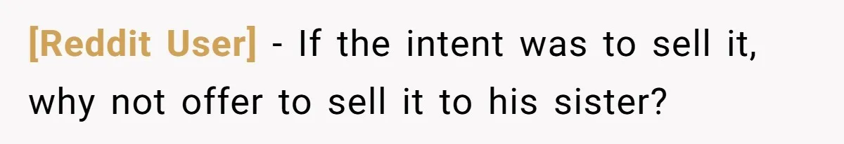 [Reddit User] − If the intent was to sell it, why not offer to sell it to his sister?