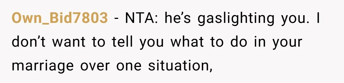 Man Throws His Wife Under The Bus To His Family, Gets Angry When She Finds Out Own_Bid7803 − NTA: he’s gaslighting you. I don’t want to tell you what to do in your marriage over one situation,