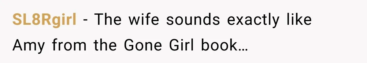 SL8Rgirl − The wife sounds exactly like Amy from the Gone Girl book…