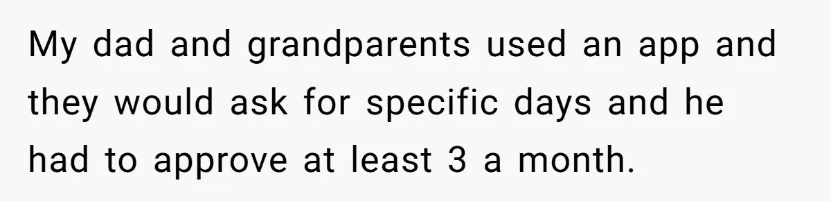 My dad and grandparents used an app and they would ask for specific days and he had to approve at least 3 a month.