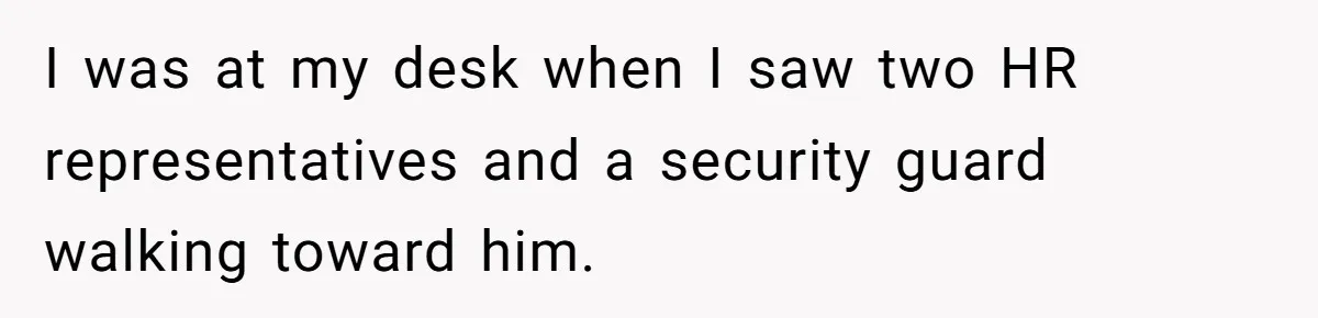 I was at my desk when I saw two HR representatives and a security guard walking toward him.