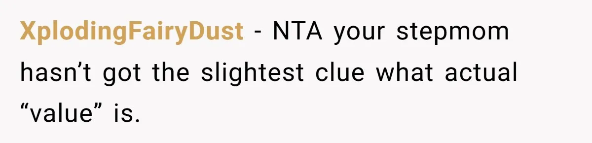 XplodingFairyDust − NTA your stepmom hasn’t got the slightest clue what actual “value” is.