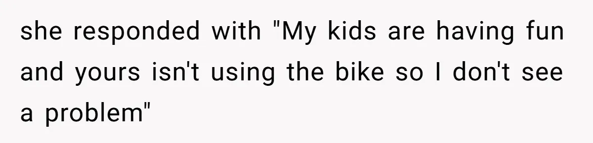 Teen Tries To Be Polite At The Park, Gets Insulted For Defending His Sister she responded with "My kids are having fun and yours isn't using the bike so I don't see a problem"