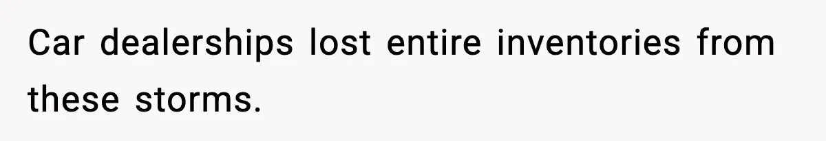 Car dealerships lost entire inventories from these storms.