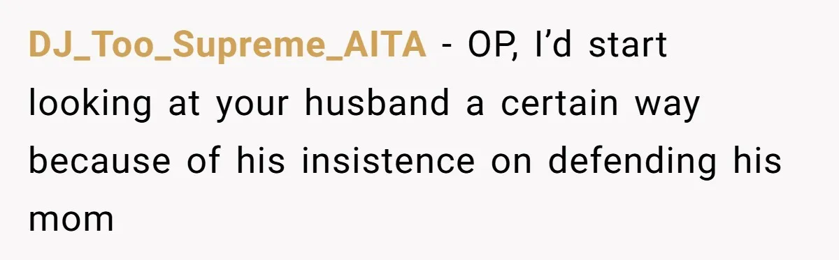 DJ_Too_Supreme_AITA − OP, I’d start looking at your husband a certain way because of his insistence on defending his mom