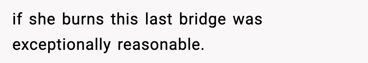 if she burns this last bridge was exceptionally reasonable.