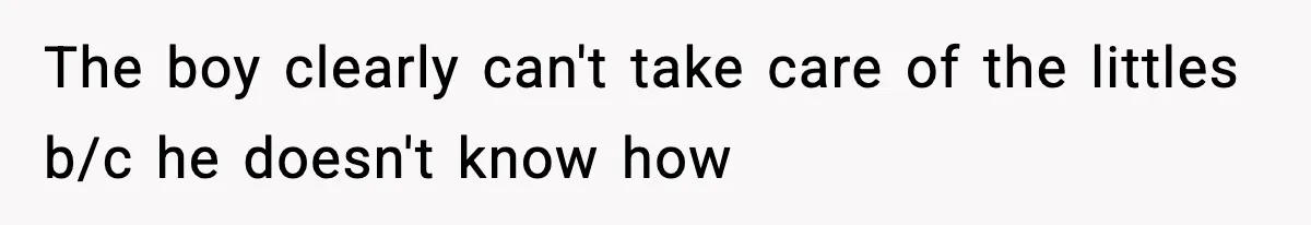 Teen Refuses To Share Room With Four Young Children, Family Loses Free Babysitting And Boat Access The boy clearly can't take care of the littles b/c he doesn't know how