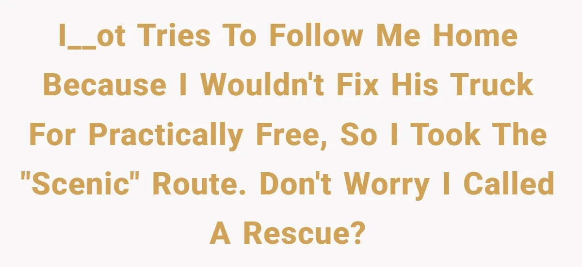 I__ot tries to follow me home because I wouldn't fix his truck for practically free, so I took the "scenic" route. Don't worry I called a rescue?