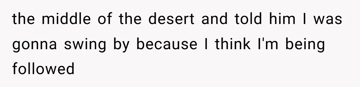 the middle of the desert and told him I was gonna swing by because I think I'm being followed