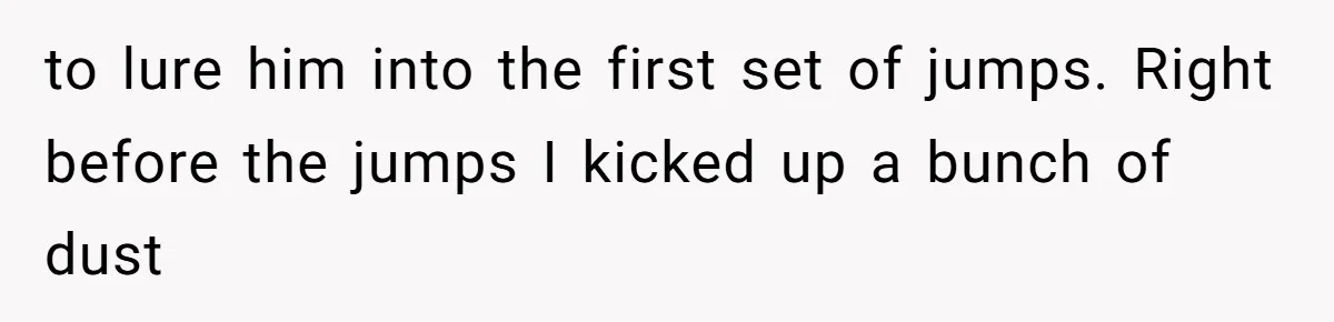 to lure him into the first set of jumps. Right before the jumps I kicked up a bunch of dust