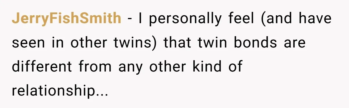 Identical Twins, Not-So-Identical Lives: When Animal Crossing Triggers a Family Explosion JerryFishSmith − I personally feel (and have seen in other twins) that twin bonds are different from any other kind of relationship...