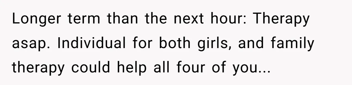 Identical Twins, Not-So-Identical Lives: When Animal Crossing Triggers a Family Explosion Longer term than the next hour: Therapy asap. Individual for both girls, and family therapy could help all four of you...