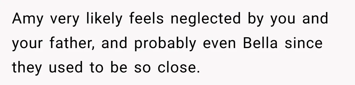 Identical Twins, Not-So-Identical Lives: When Animal Crossing Triggers a Family Explosion Amy very likely feels neglected by you and your father, and probably even Bella since they used to be so close.
