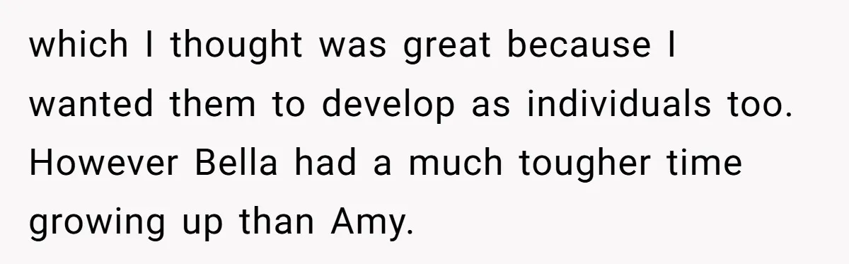 Identical Twins, Not-So-Identical Lives: When Animal Crossing Triggers a Family Explosion which I thought was great because I wanted them to develop as individuals too. However Bella had a much tougher time growing up than Amy.