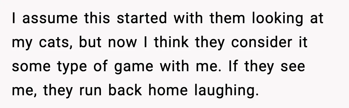 I assume this started with them looking at my cats, but now I think they consider it some type of game with me. If they see me, they run back...