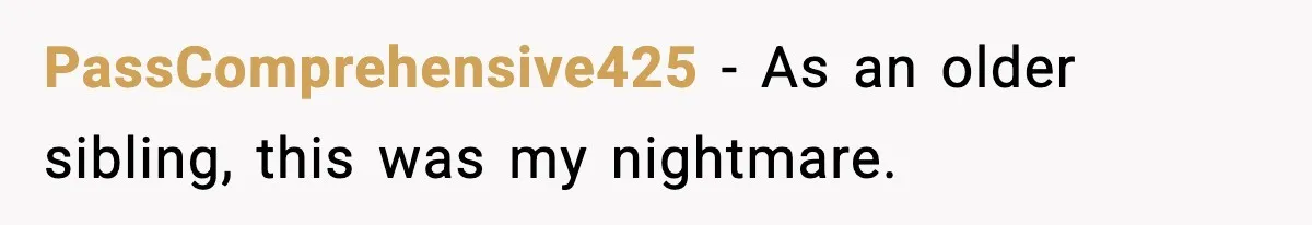 PassComprehensive425 - As an older sibling, this was my nightmare.