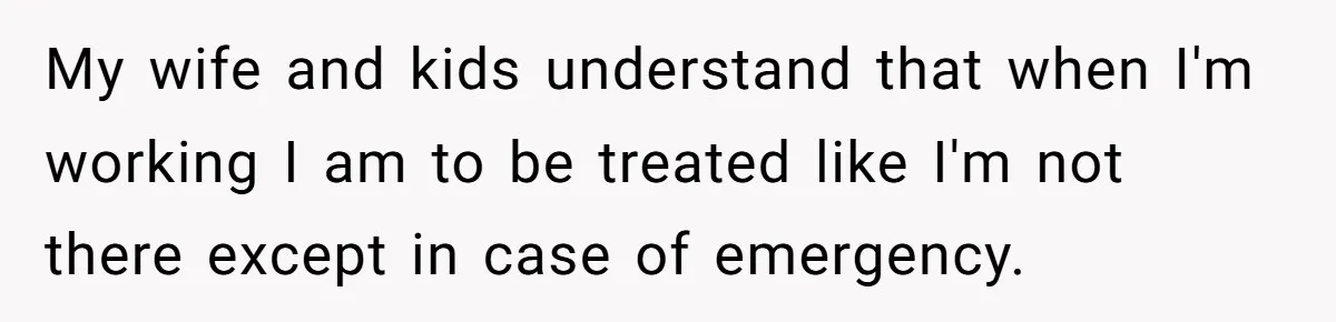 Husband Rents an Entire Airbnb Just to Escape the Interruptions of His Visiting In-Laws My wife and kids understand that when I'm working I am to be treated like I'm not there except in case of emergency.